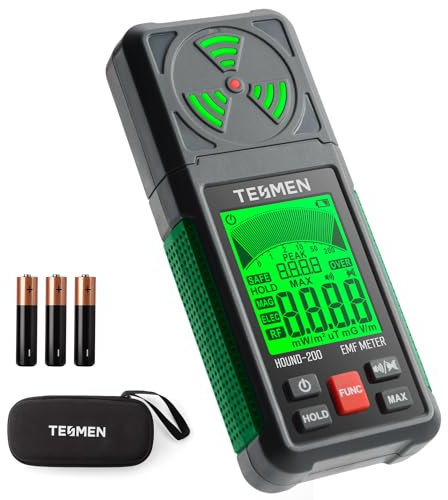 TESMEN HOUND-200 EMF-Messgerät, 3-in-1 tragbarer Elektromagnetfeldstrahlungsdetektor für EF RF MF, WiFi-Signal, zur Verwendung bei EMF-Inspektionen zu Hause und im Freien sowie Geisterjagd - Grün