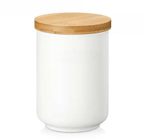MALACASA Vorratsdosen mit Deckel, 470 ml Vorratsdosen für Kaffee, Zucker, Tee, Getreide, Mehl, Gewürze - Weiße Keramik Vorratsbehälter mit Luftdichten Deckel
