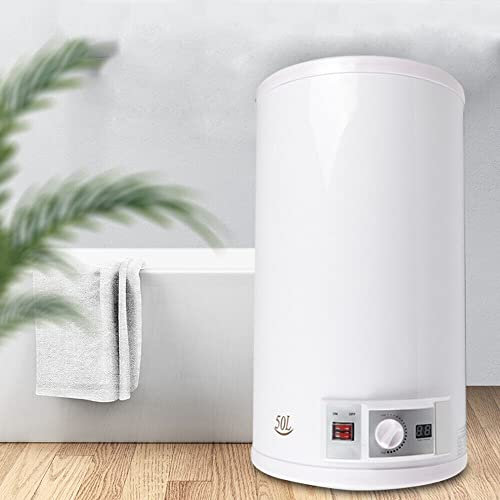 Calentador de agua de 50/80 L, termo electrico 50/80 litros, con indicador de temperatura LED, válvula de seguridad, montado en la pared (50 L,Capacidad real de agua: 39 litros)