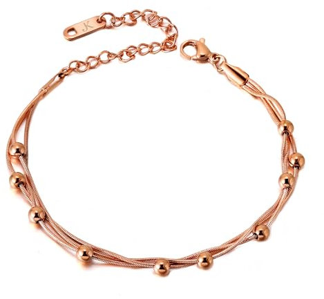 KIM JOHANSON® Edelstahl Damen Fußkettchen *Kala* in Silber, Gold & Roségold | Mehrreihige Fußkette mit vielen festen Kugeln | Wasserfest | Boho Schmuck für Frauen | Verstellbare Länge | Schmuckbeutel