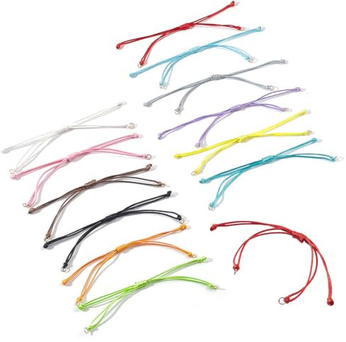 GOMAKERER 24pcs 12 couleurs Bracelets en Fil de Polyester Semi-, Bracelet D'Amitié Coulissant en Fil de Corde Réglable avec Anneaux de Saut pour la Fabrication de Bijoux, Résultats de Bricolage