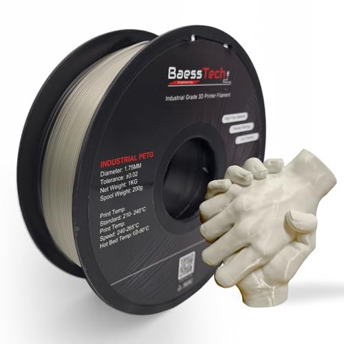 BaessTech INDUSTRIAL PETG Filament 1.75mm für 3D Drucker, 1kg (2,2 lbs) Spule, Premium PETG Filament, Deutsche Markenqualität, Saubere Wicklung, Farbe Transparent