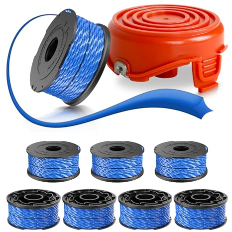 Rasentrimmer-Spule für Black and Decker A6441 597862-00, 12,2 m x 1,65 mm, Ersatz-Rasentrimmer-Spule für GL315, GL350, GL650, GL652, GL655, GL660, GL680 (8 Spule + 1 Abdeckung)