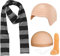 MUNSKT Set mit 4 Halloween-Cartoon-Cosplay-Kostüm-Accessoires – Glatzenmütze, schwarz-grau gestreifter Schal, lange Nase für Halloween, Rollenspiele, Partyzubehör