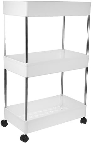 VILLFUL Badezimmerregal Mit Rollen 3-lagiger Wäschewagen Organizer Aus Kunststoff Und Edelstahl Stabil Mit Aufhängehaken Für Badmöbel
