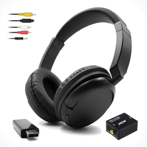 Auriculares Inalámbricos para TV PROW, Supraaurales, Duración de Batería De 30 Horas, Ajuste Cómodo y Liviano, Negro, Adulto