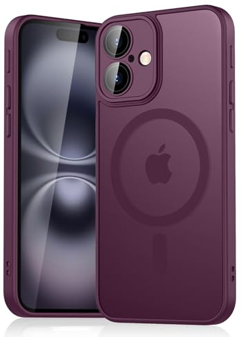Magnetic Case for iPhone 16 6.1-Inch Compatible with MagSafe, Translucent Matte Back Slim Shockproof Phone Cover for iPhone 16(Wine Red, iPhone 16)