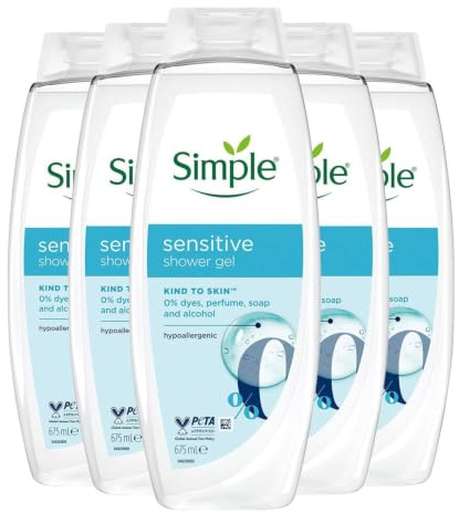 Simple Kind to Skin Sensitive Shower Gel Family Care 675ml, 5 Pack Wash