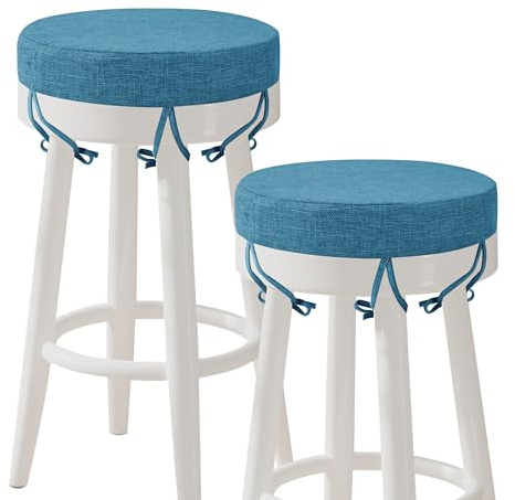 AddGrace Sitzkissen Rund mit Bändern für Barhocker 2 Stück 30x30cm Blau | Rutschfeste Stuhlkissen, Schaumstoff Sitzpolster, mit Abnehmbarer waschbarer Hülle, für Kneipen Restaurants offene Küchen