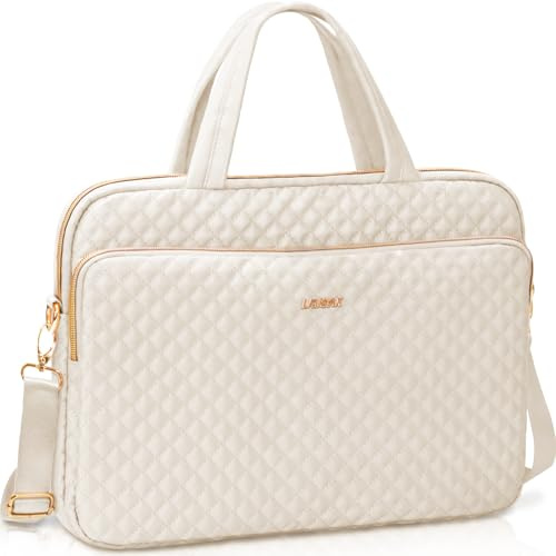 Lausiax Laptop Case Bag Women Men Computer Sleeve Compatible with MacBook/Dell/HP/Acer/ASUS, Waterproof Shoulder Carrying Briefcase, Beige, 15.6-16 Inch