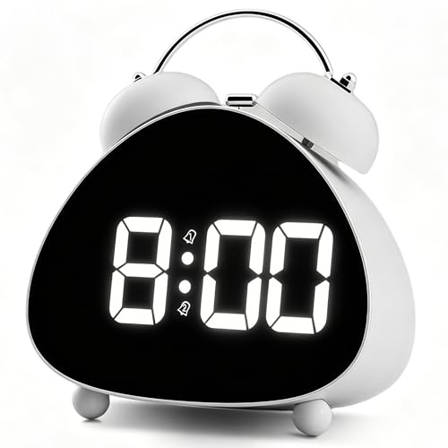 Lumive Loud Alarm Clock for Heavy Sleepers, Twin Bell Digital Clock with Large LED Display, Extra Loud Ringtone, Bedside Clock for Bedrooms, Dual Alarms, 3 Brightness, USB Powered, White