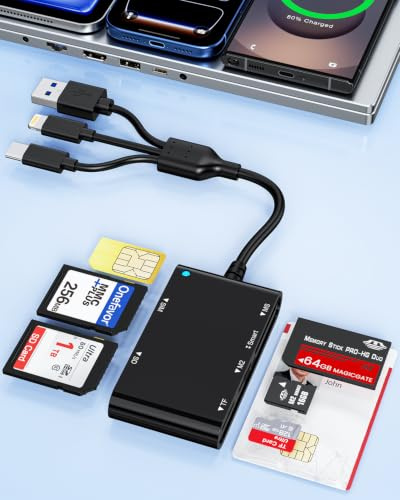 USB-A/USB-C/Lightning Lector Dnie Electronico Inteligente DNI ID Adaptador | Lector de Tarjetas SIM/CRS/CNS/SIM/MicroSD/SD/MMC/M2/ISO 7816,DNIe Smart Card Reader con PC Windows Linux,Tacografo Digital