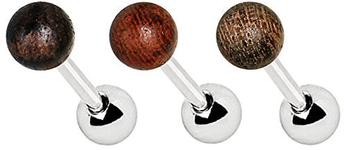 eeddoo Tragus-Piercing Holz Rot-Braun Edelstahl