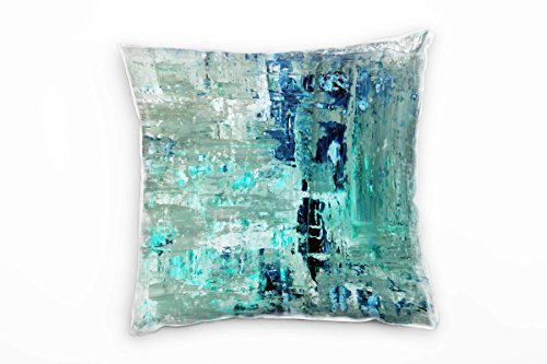 Paul Sinus Art Abstrakt, türkis, beige, blau, gemalt Deko Kissen 40x40cm für Couch Sofa Lounge Zierkissen - Dekoration zum Wohlfühlen