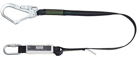 MSA Shock Absorbing Lanyard webbing 1,5m long Single leg Steel screwgate carabiner Steel scaffold hook EN 355