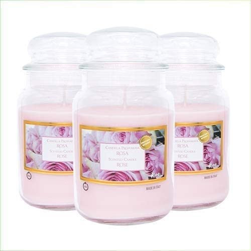 Palucart Candele profumate in Giara grande set da 3 candele profumate relax candle (Rosa)