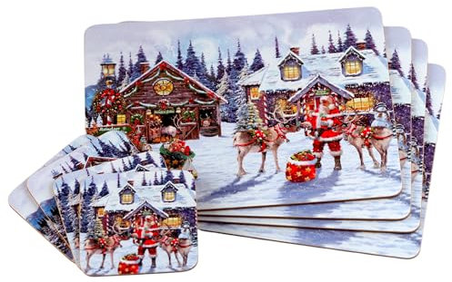 Santa Christmas Dinner Place Mats And Coasters - Set of 4