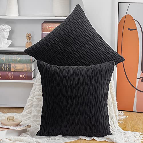 Madizz 2er Set Samt Dekorativ Zierkissenbezüge Luxus Stil Kissenbezug für Sofa für Schlafzimmer Schwarz 40x40 cm Quadrat