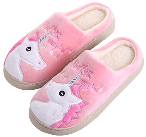 Katara Einhorn Plüsch-Hausschuhe *große Auswahl* Tier-Schlappen für Damen und Herren, EU Größe 40/41, Etikett CN 42/43, Pink Magic