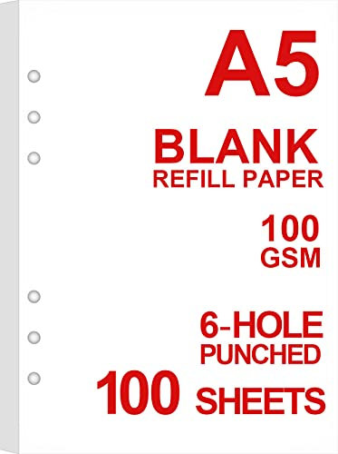 Blanko-Papier, A5, 6 Stück, gelocht, 100 g/m², weißes Blanko-Papier