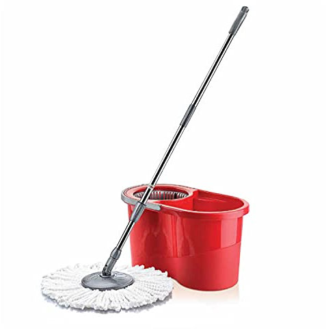 Sterling Products - Quantum Cleaning Caddy Set - Microfibre Mop with 360° Spin & Bucket with Spin Dry - 16 Litre, Red