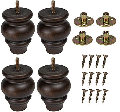 Mysummer Set of 4 Solid Wood Furniture Legs Turned Legs 3.54 inch Tall White Finished M8 Replacement Furniture Feet Sofa Legs with Bolt for Couch Sofa Cabinet (Walnut)