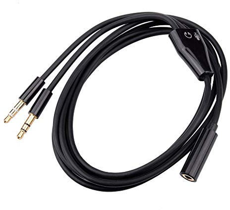 BRIEFCEC Divisor Auriculares, Adaptador de Divisor de 2 Clavijas de Auricular + Micrófono, 3.5mm Hembra a 3,5mm Clavijas Macho Mic y Audio Compatible con Auriculares, PC(150cm, Negro)