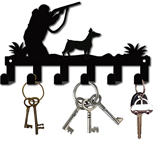 CREATCABIN Porte-Clés en Métal Crochets pour Clés Noirs Support Mural Cintre Décor Organisateur Suspendu en Fer Rock Décoratif avec 6 Crochets Hunter and Hound 10.6 x 5.8 Pouces