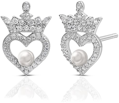 Disney Princess Sterling Silver Cubic Zirconia Birthstone Tiara Stud Earrings, Officially Licensed