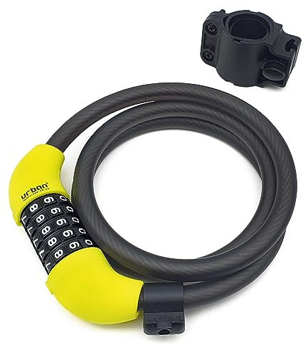 URBAN UR454M Candado Bici con Combinación Cable Flexible de Acero de Ø12, 120cm con Código de Seguridad Antirrobo Bicicleta Resistente Compacto Fácil Transporte, Unisex-Adult, Negro