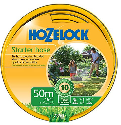 (HOZELOCK) STARTER GARDEN HOSE PIPE - 50M | HOSES AND FITTINGS TOOLS, 1 X QTY - 7250, Yellow
