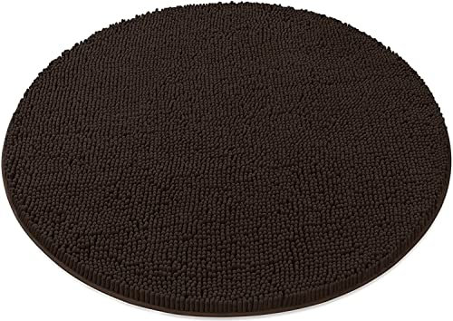 NOPEXTO Rund Badematte,rutschfest Badteppich,aus Chenille Saugfähig Badezimmerteppich Weich Maschinenwaschbar Badvorleger (Rund 60cm,Braun)