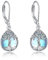 Sterling Silver Teardrop Dangle Earrings Leverback Tree of Life Moonstone Earring Jewellery Gifts for Women
