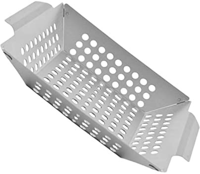 HEMOTON BBQ-auffangwanne Grillschale Aus Edelstahl Grill Topper Grillpfannen Antihaft Grillschalen Für Gemüse Lebensmittelgrillschale Veggie Burger Abtropfkorb Grillplatte Rostfreier Stahl