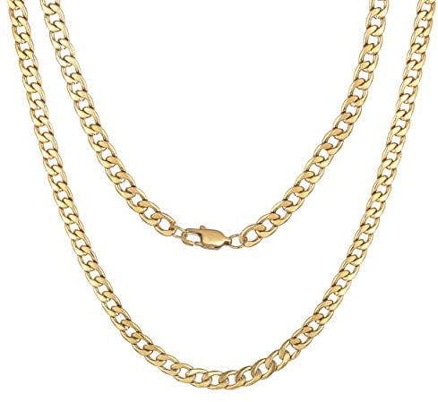 HSWYFCJY Herren gold Panzerkette Kette Halskette, Männer Kubanische Edelstahl Kette,Cuban Chain Halskette für Männer, Breite 6MM, 24Zoll…