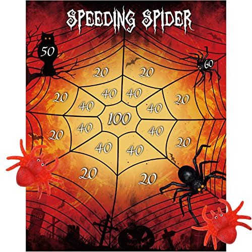 ASTARON Halloween Party Supplies Throw The Spider On The Web Halloween Party Games With 2 Sticky Spiders Larger Halloween Poster Birthday Party Games