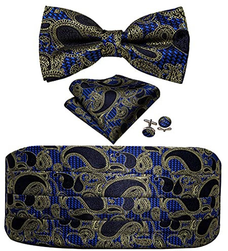 YANYUESHOP Blaue Fliege for Herren Kummerbund Einstecktuch Manschettenknöpfe Taillengürtel Hochzeit (Color : A, Size : One Size)