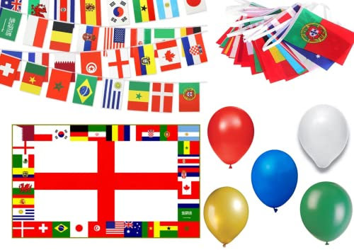 27Pcs FIFA World Cup Party Pack For All Team Support Event Decoration Flag Bunting balloons Football World Cup 2022