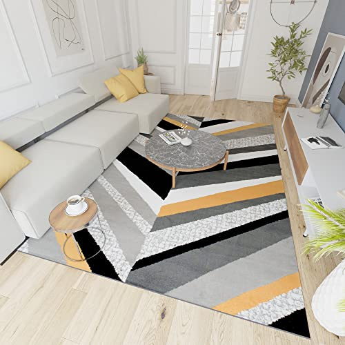 Mazovia Groß Teppich Wohnzimmer 160x230cm Anthrazit Grau Geometrisch Weich | Teppich für Schlafzimmer Büro Esszimmer Pflegeleicht Fußbodenheizungsgeeignet Reinigungsmittelbeständig Kurzflor Synthetisch