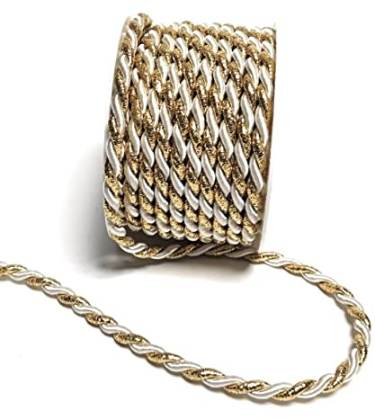 s.dekoda Kordel 10m x 6mm zweifarbig Weiß - Gold Drehkordel Dekoband Kordelband Kordelschnur