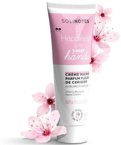 Solinotes Handcreme mit Kirschblütenduft, intensive Regeneration und pflegende Pflege für verletzte und trockene Hände, mit organischer Sheabutter, 97,8% natürliche Inhaltsstoffe, 30ml