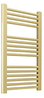 400mm (w) x 800mm (h) Brushed Brass Straight Towel Rail, Electric Bathroom Ladder Rail - 150w Single Heat Prefilled