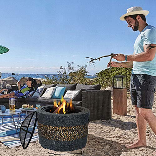 ZAANU 2-in-1-Feuerstellen, Holzbefeuerter Grill für den Außenbereich, Feuerschale, Grills, mit Netz-Funkensieb-Abdeckung, Holzrost, Holzfeuer-Poker