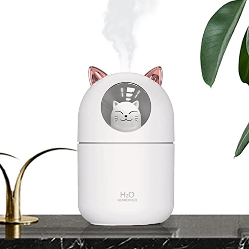 Humidifier, 300ML Cute Cat Shape Portable Cool Mist Humidifiers with Colorful Warm Lights, USB Humidifier with Innovative Atomization, Aromatherapy Oil Diffuser