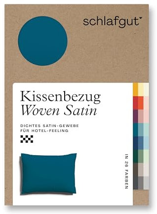 schlafgut Woven Satin Kissenbezug 70x90 cm Petrol Deep Uni in Premium Hotelqualität, Kopfkissenbezug einzeln mit 100% weicher Baumwolle