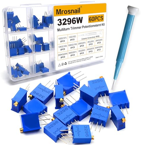 MroSnail 60PCS 3296W Multiturn Trimmer Potentiometers Kit 100 Ohm 200 Ohm 500 Ohm 1K 2K 5K 10K 20K 50K 100K 200K 500K with Anti Static Ceramic Screwdriver