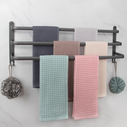 Handtuchstange 80CM dunkelgrau Ohne Bohren/Lochstanzen,Aluminium Handtuchhalter dunkelgrau Wand-handtuchhalter,3 stangen,für Badezimmer,Küchen,Toilette(15KG)