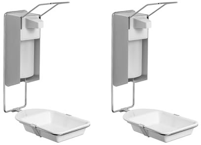 2x ARNOMED Desinfektionsspender mit Tropfschale, Aluminium Seifenspender für 500ml, Seifenspender zur Wandbefestigung mit langem Armhebel, Eurospender für Desinfektionsmittel, Soap Dispenser, Spender