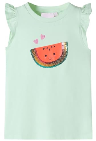 Kinder T-Shirt Rüschenärmel Rundhalsausschnitt Mädchen Kindershirt Zartgrün 116