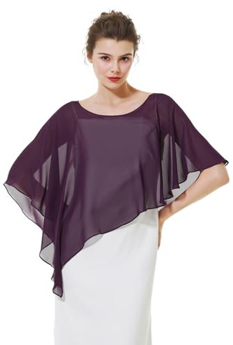 BEAUTELICATE Damen Chiffon Schal Stola Elegant Poncho Cape Brautjacket für Sommer Hochzeits Festlich Abendkleid (Asymmetrische - Pflaume, Einheitsgröße)